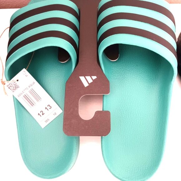 Adidas Adilette Aqua Men's Slide -Sandals Size 12 Teal New Tags + Free Socks - Picture 8 of 9